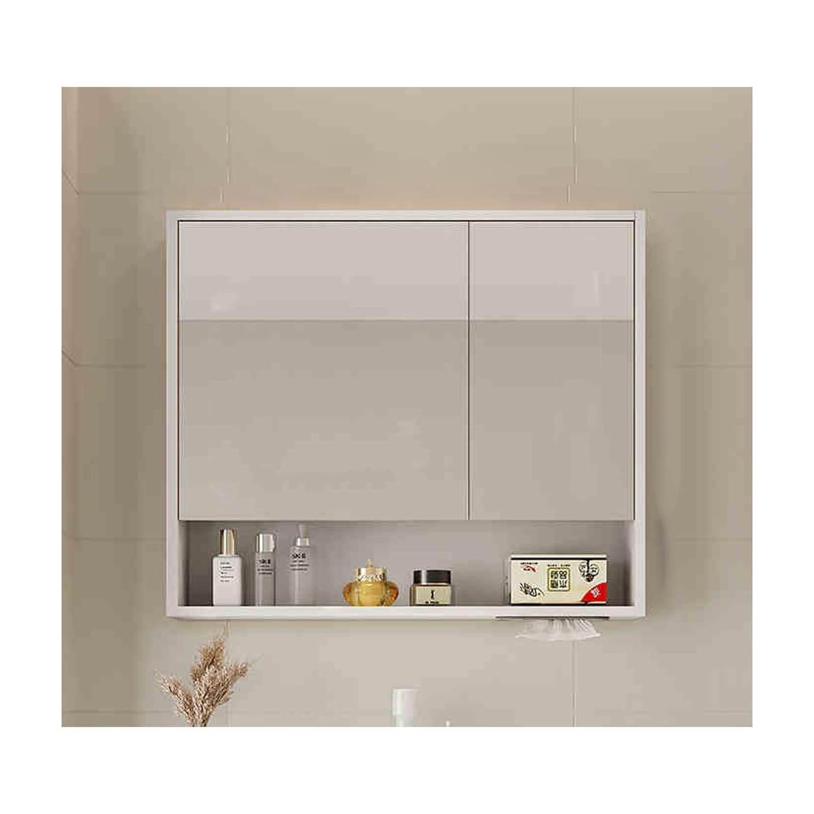 BKSXSOP Wall-Mounted Bathroom Mirror Cabinet - Double Door Vanity Storage with Shelf, 80cm/31.5in, White Stylish and Functional nizer