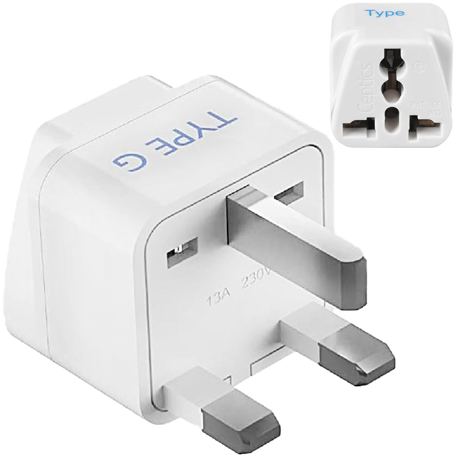 Ceptics India to UK, UAE, Hong Kong & More (Type G) Travel Adapter Plug - CE Certified - Rohs Compliant (GP-7) (Component), White