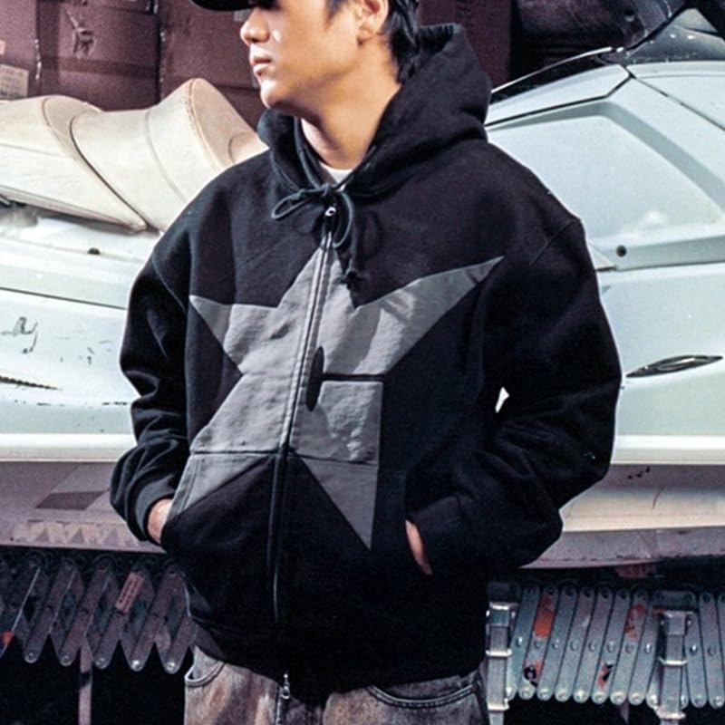 Y2k Hoodie Men Women double Zip Up Star Print Hoodies Harajuku Oversized Jacket Hip Hop Fashion Streetwear Hoodies3