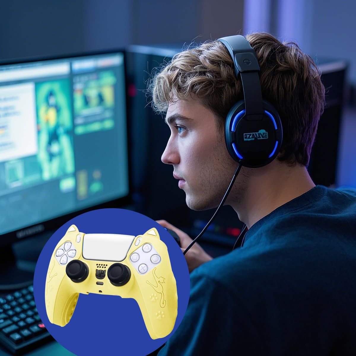 Silicone Controller Case for PlayStation 5, Non-Slip Grip Protector Accessories, PS5 Accessories Skin with 8 Joystick Caps (Yellow) - Image 3