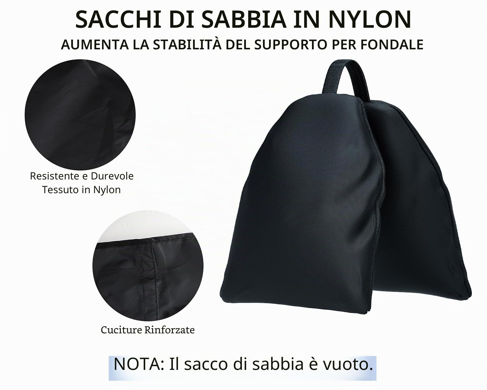 Supporto Fondale Fotografico, 2,6 x 3 M Kit Portafondali Regolabile con 8 Clip per Sfondo, 2 Sacchi di Sabbia e 1 Borsa di Trasporto per Studio Fotografico, Video, Ritratti e Feste