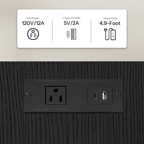 Miniatura 8 de HOOBRO Mesa auxiliar con estación de carga, mesas auxiliares con puertos USB y tomacorrientes, mesita de noche con estantes de almacenamiento de 2