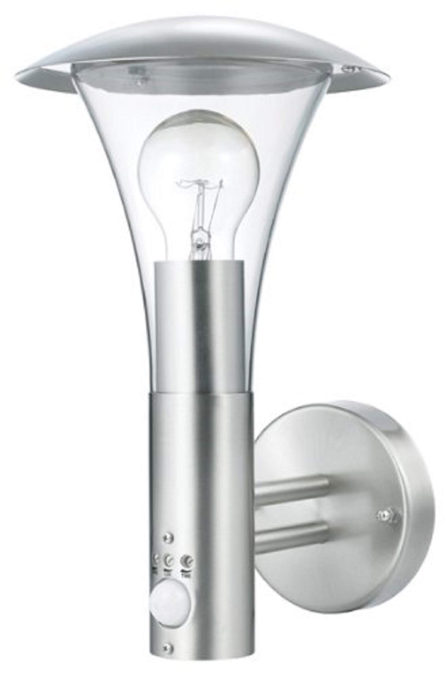 Trango 2er Pack 8001-PIR Sensor Außenleuchte IP44 Wandlampe mit 1x E27 Fassung für LED Leuchtmittel *SARA* Wandleuchte mit Bewegungsmelder aus Edelstahl und Kunststoff (ohne Leuchtmittel)