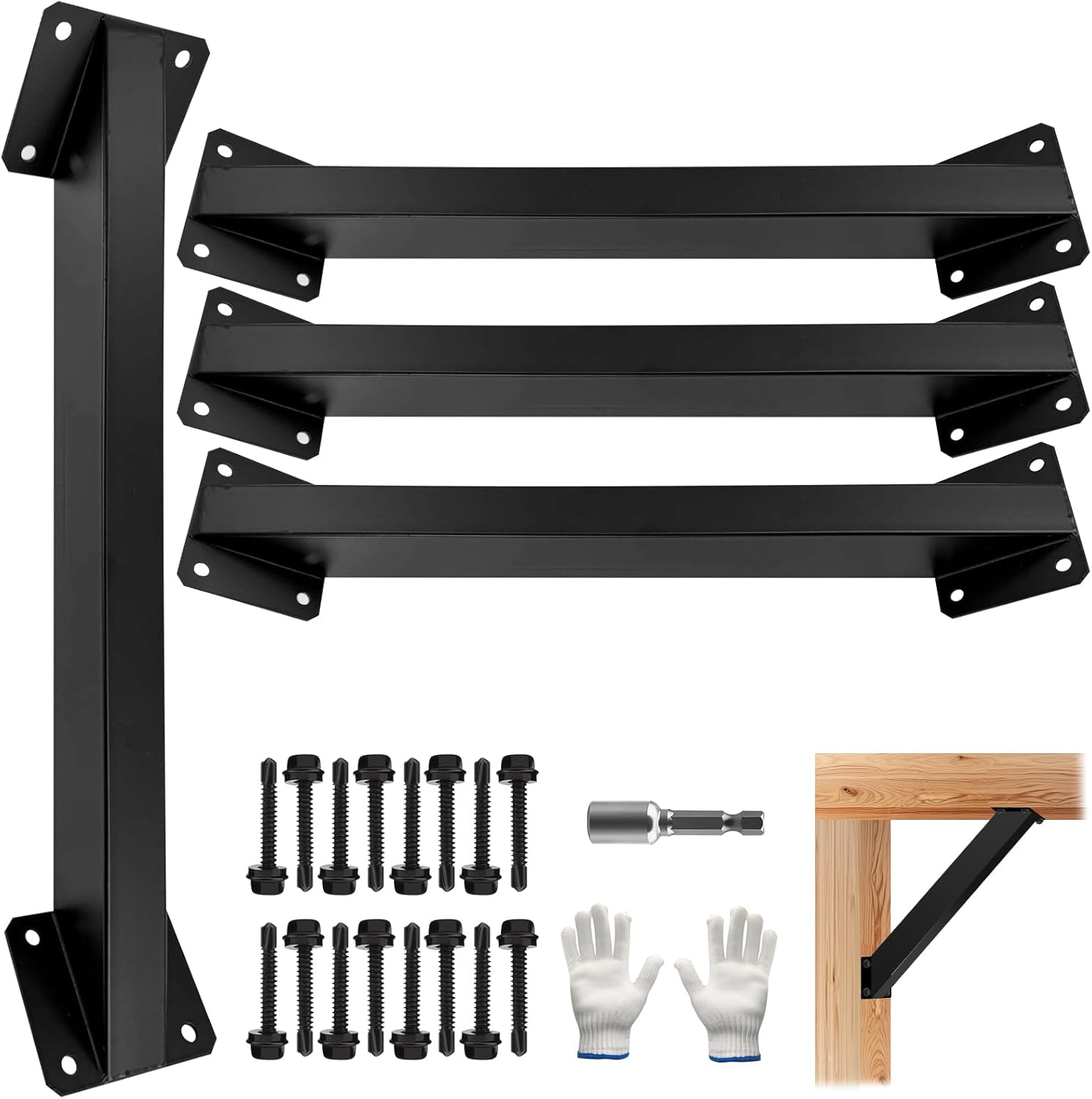 45 Degree Angle Support Pergola Bracket Kits,Heavy Duty Connectors for Indoor & Outdoor Wooden Structures,Metal DIY Brackets for Gazebos,Patios,Porchs,Tree Houses,Log Cabins - 12Pack