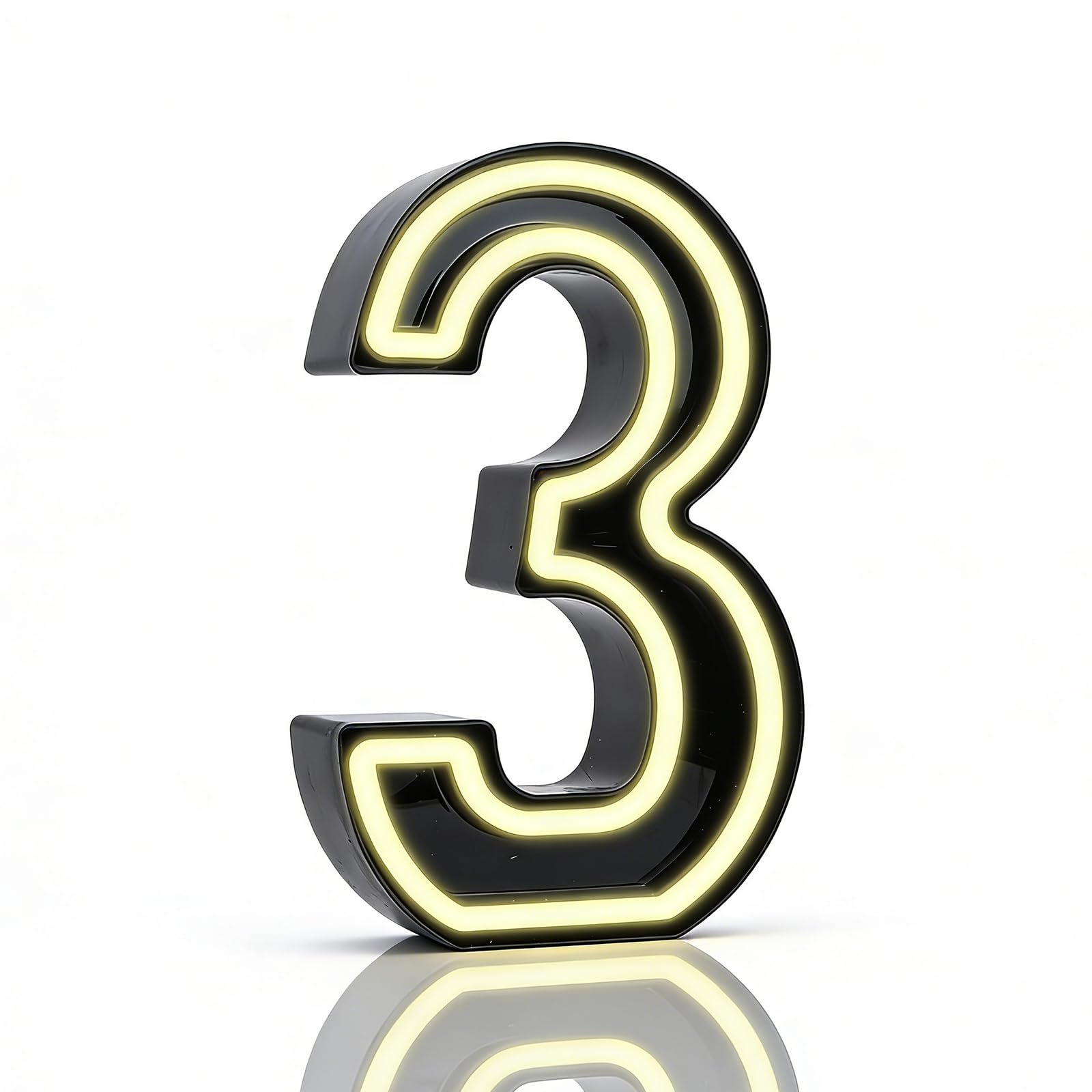 Light Up 3 Numbers, LED Marquee Number with Warm White Lights, Black Lighted Number Sign 3th Birthday Decorations, for Girls Boys Gifts Birthday Party Wedding Anniversary Decor — image 1
