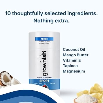 grownish SPORT Deodorant for Boys 8up | Aluminum-Free Kids Deodorant Sensitive Skin | Cool Sport Scent | All-Day Odor Protection | Natural Deodorant for Tweens & Growing Boys (PACK OF 2)