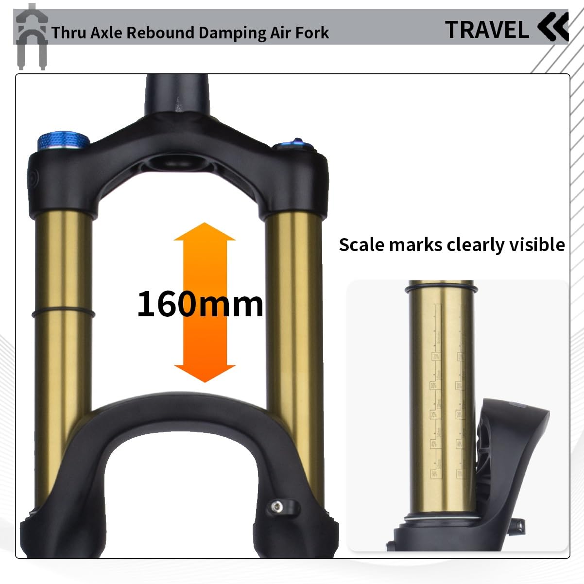27,5/29" Forcella Air MTB Forcella Anteriore con Sospensione Boost Perno Passante 15x110mm 1-1/2" Freno A Disco Regolazione del Ritorno Escursione di 160mm(29'' Gold,Remote Lockout)