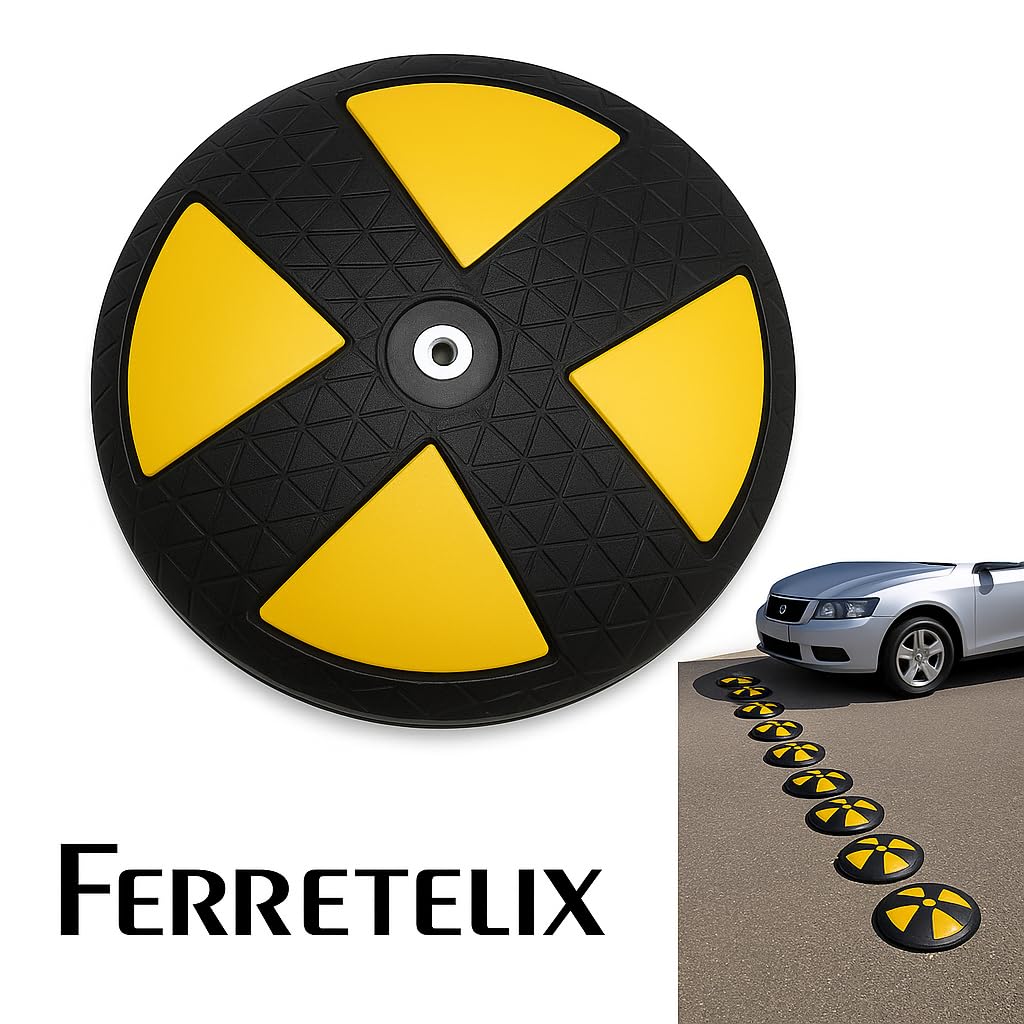Ferretelix® Reductor de Velocidad Lenticular (6 piezas) – Ø 22 cm x 4 cm Alto + Tornillo y Taco