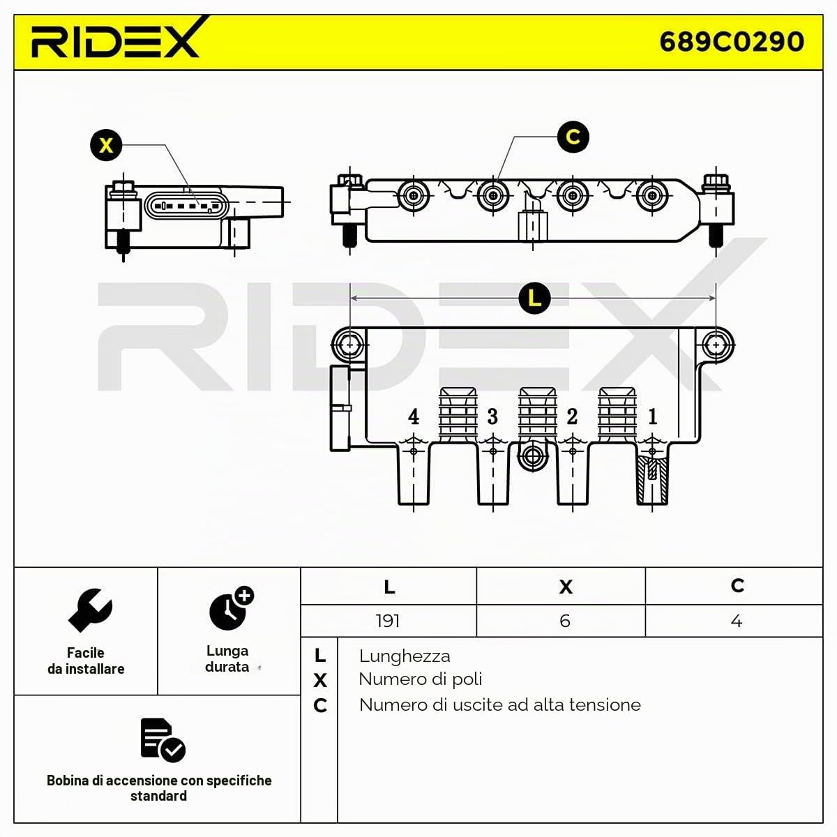 RIDEX 689C0290 Bobina d'accensione Compatibilità con FIAT 500 312
