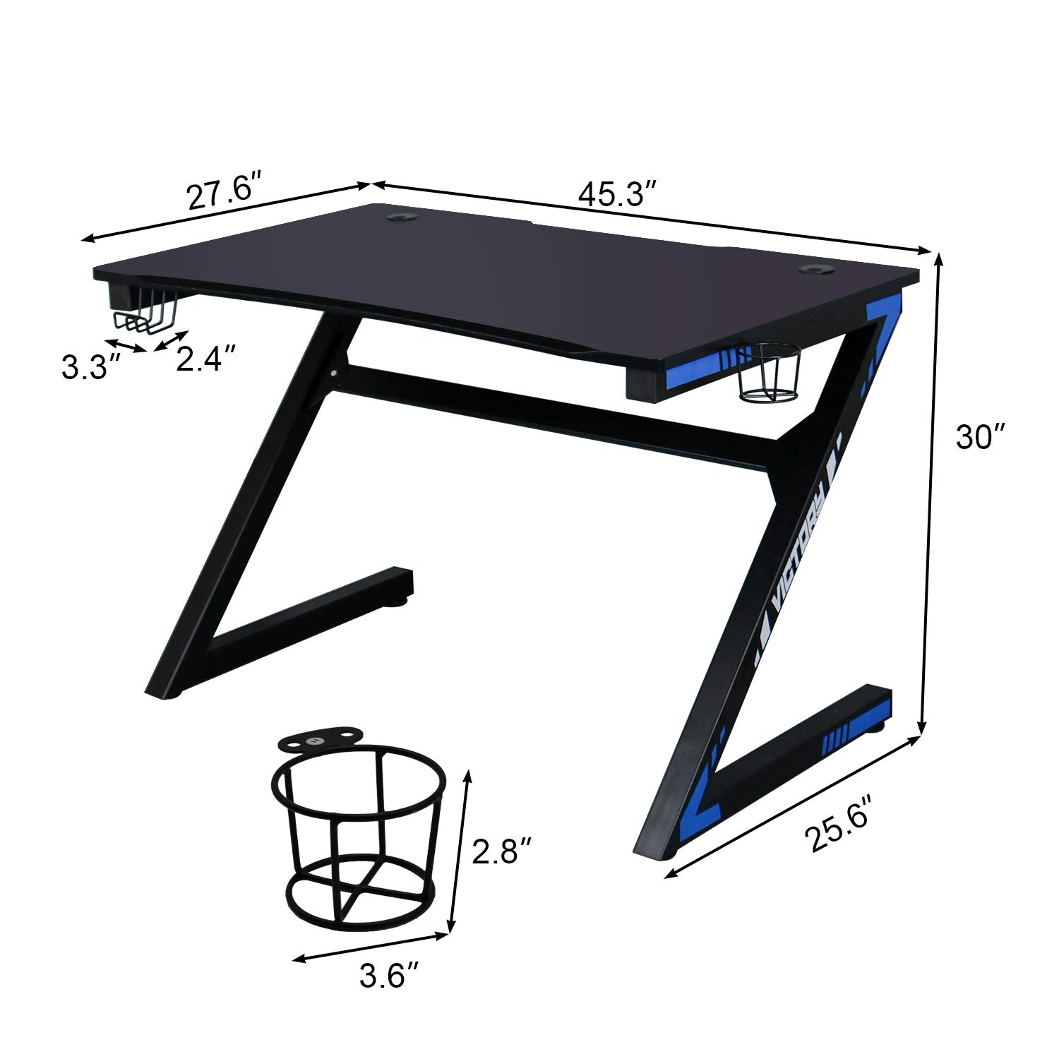 Buy Gaming Computer Desk 46 Inch Large Gaming Table Z Shape Black