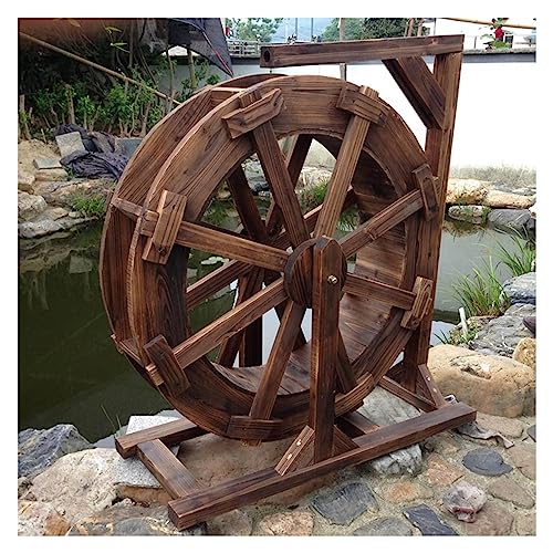Fontaine à roue à eau en bois rustique et robuste, décoration de jardin avec pompe