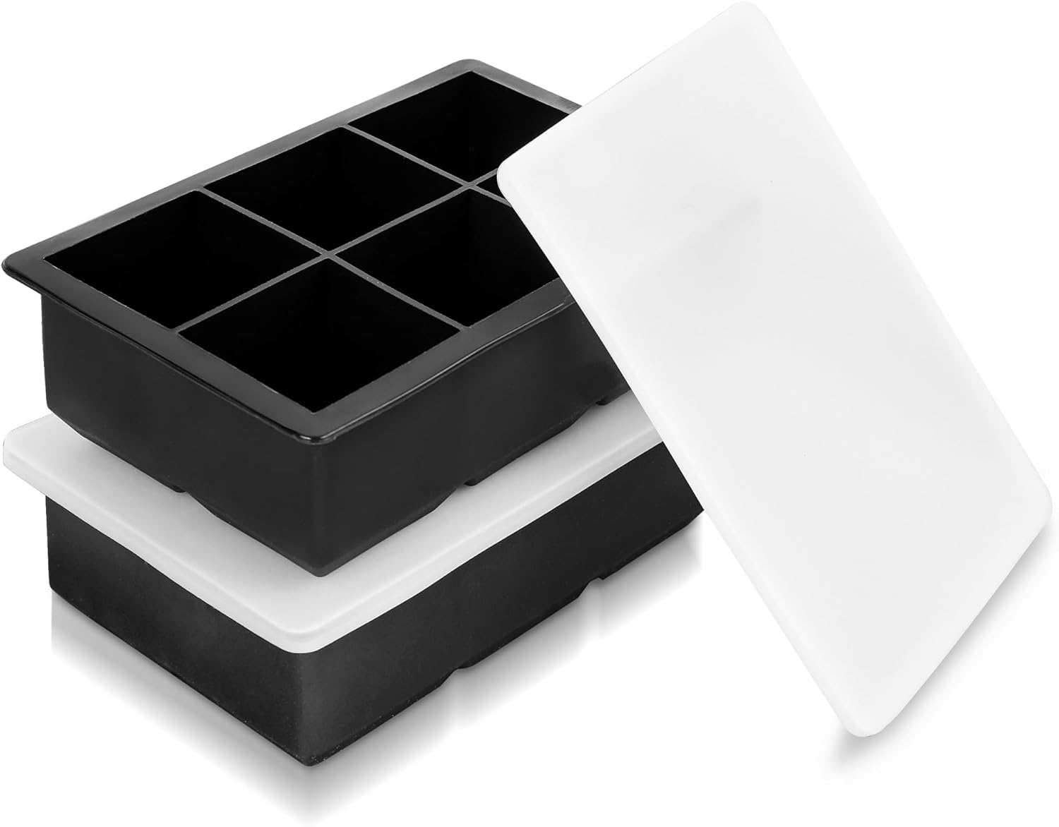 YHT 2 Pack Large Ice Cube Tray Molds with Lids,Black Reusable Silicone