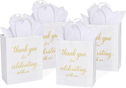 Miniatura 1 de DjinnGlory Paquete de 50 bolsas de regalo de papel blanco de tamaño mediano con papel de seda de 10 x 8 x 4 pulgadas, bolsas de agradecimiento por