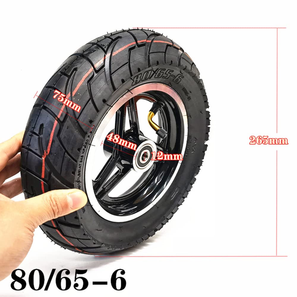 Pneu de Scooter électrique, assemblage de Pneu tubeless 10 Pouces 80/65-6, moyeu de Roue en aluminium, adapté aux Accessoires de Jeu de Roues de véhicule électrique/Drone/Robot,A 12mm