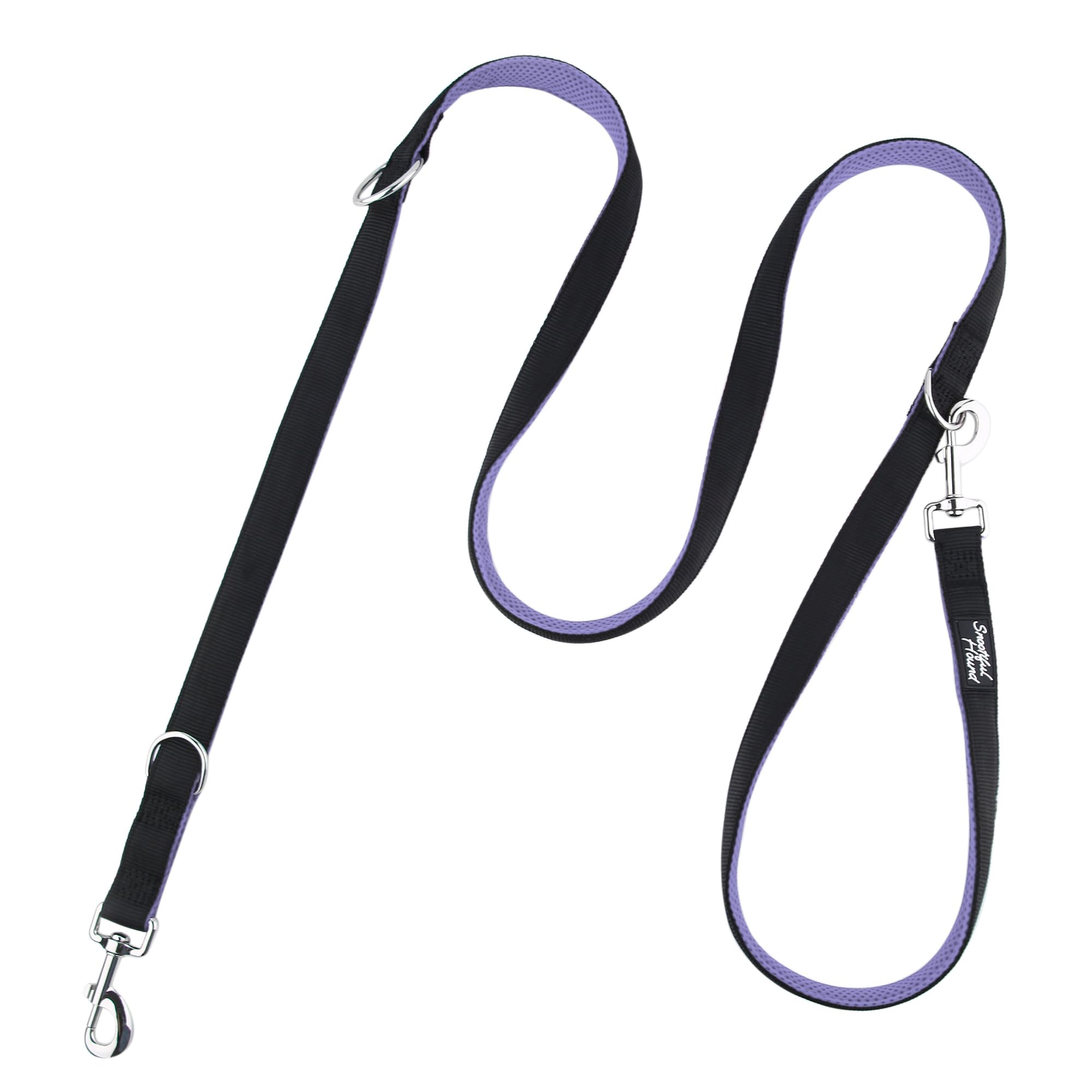 Snootiful Hound Double Ended Dog Lead - Ideal Training Lead - Comfort Mesh Padding - Double Clip Leash - 220cm x 2.5cm (Purple)