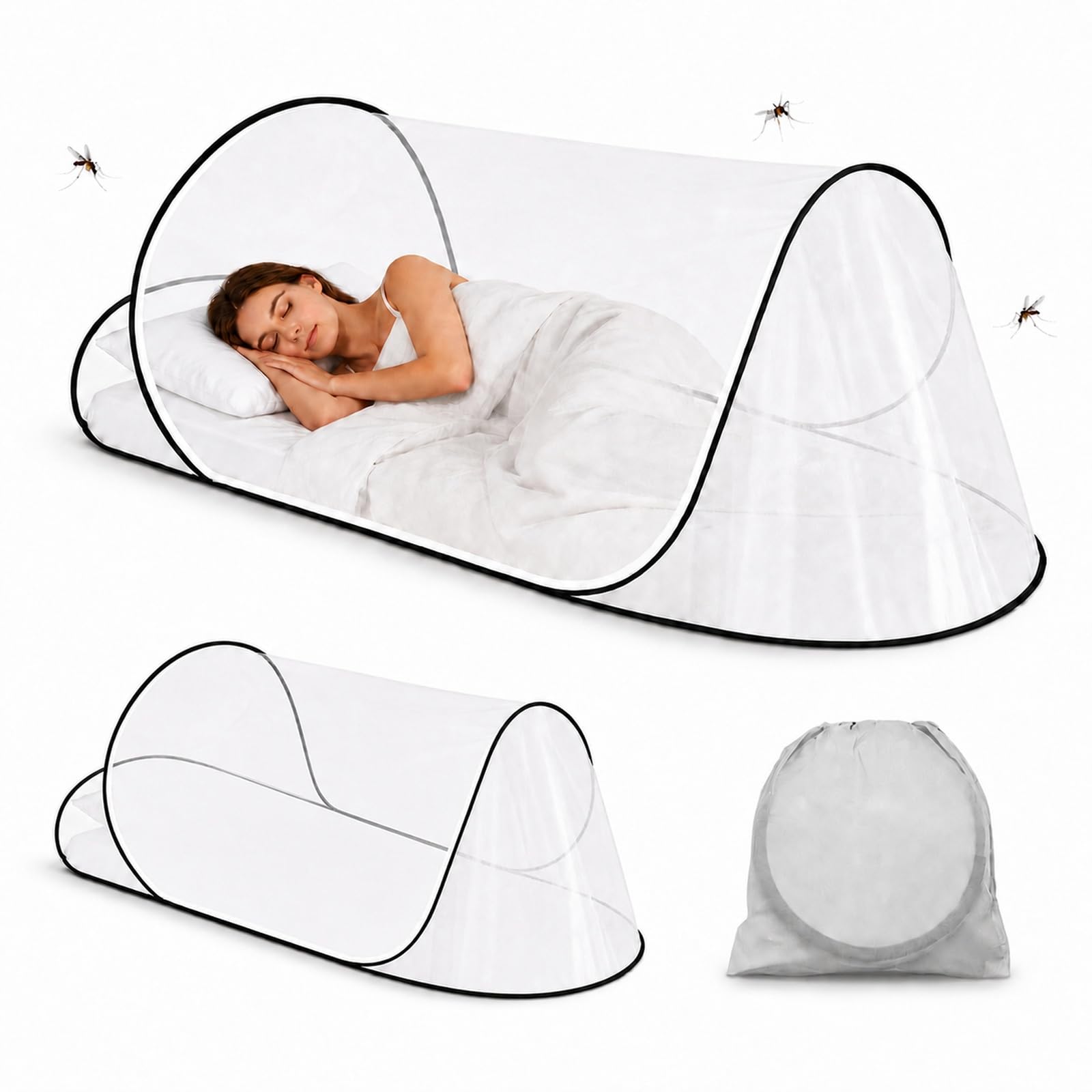 Zanzariera pop-up per letto singolo, 200 x 80 x 56 cm, pieghevole, zanzariera da viaggio, zanzariera portatile, zanzariera per campeggio, interni ed esterni