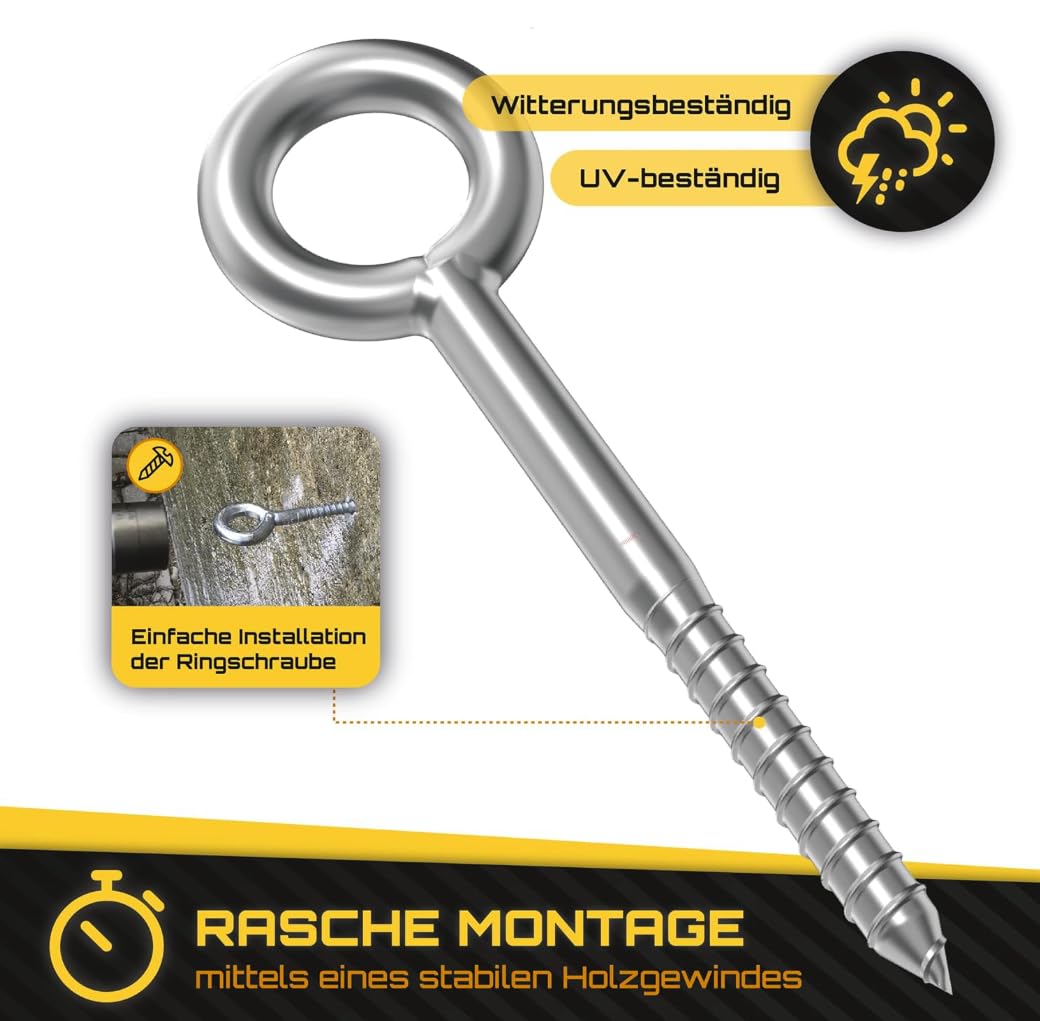Ösenschraube [12 x 300mm | 25 Stück] Ringschraube - Schraubösen - Ösenschrauben - Ringschrauben - Schrauböse mit Einbaumarkierung  & Galvanisch verzinkt - Ösenhaken - Ringschraube