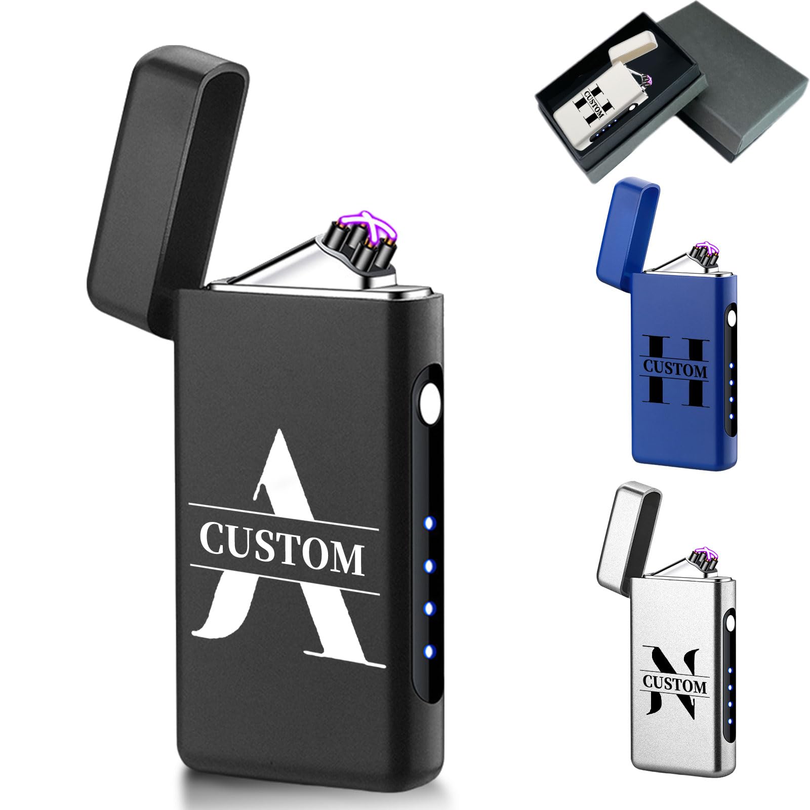 Customized Electronic Lighter | Personalized USB Rechargeable Windproof Flameless Plasma Lighter with Battery Indicator (Upgraded) | 4 Colors for Cigarettes, Candles & Outdoor/Indoor Use.
