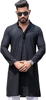 Men's Cotton Embroidery Chikankari Design Mirror Work Straight for Men Only Kurta Price in India