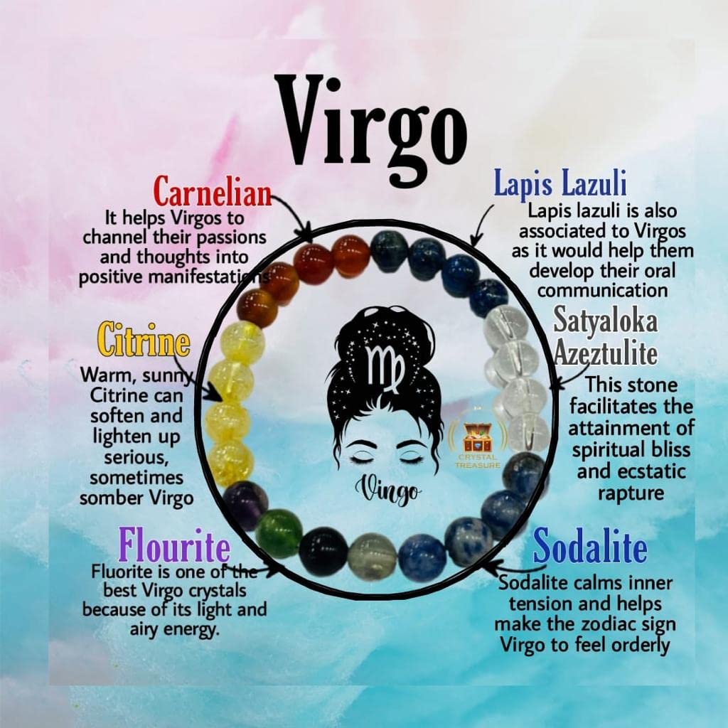 CRYSTAL TREASURE Virgo Zodiac Sign Crystal Stone Bracelet 8 mm