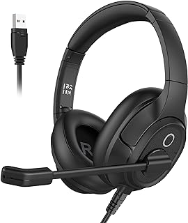 EKSA H2 USB Headset with Microphone, Office PC Headset with Noise Cancelling Mic, Audio Control, Over Ear Computer Headsets for Laptop/Business/Call Center/Office/Zoom/Teams