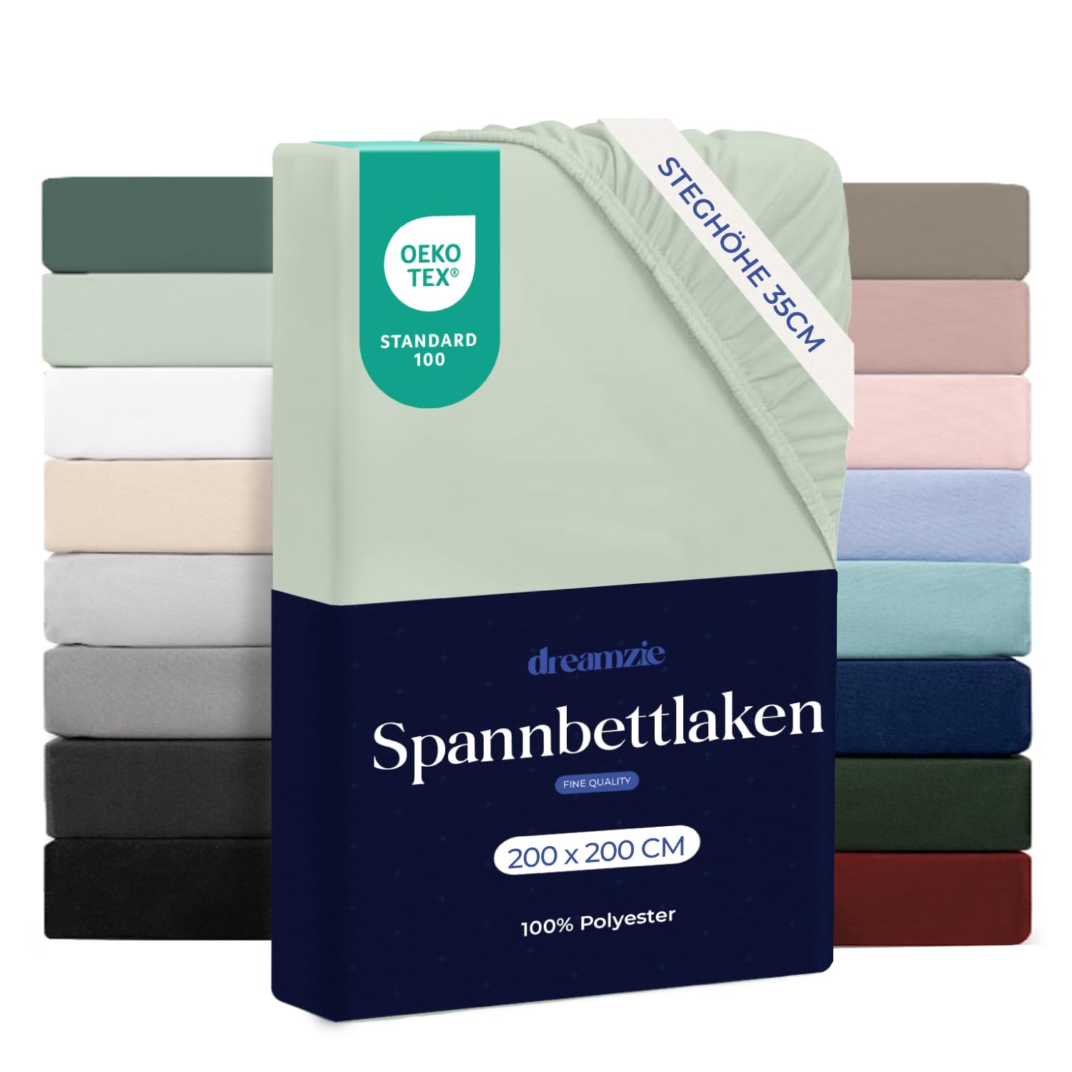 Dreamzie Spannbettlaken 200x200 cm - 100% Microfraser - Spannbetttuch für Dicke Matratzen bis zu 33 cm - Hellgrün - Schadstoffgeprüft (Oeko TEX), Bettlaken mit Gummizug