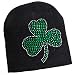 Rhode Island Novelty St. Patcks Day Black Knit Beanie Hat with Green Rhinestone Shamrock