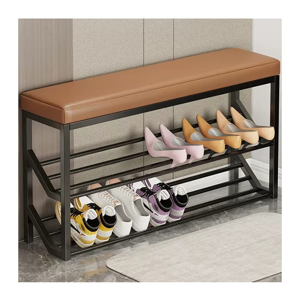 GDMDPTE Industrial Entryway Shoe Rack Storage Bench with Seat 2 Tier Metal Organizer Stand for Entryway Hall Storage Shoe Storage Shelves Bench