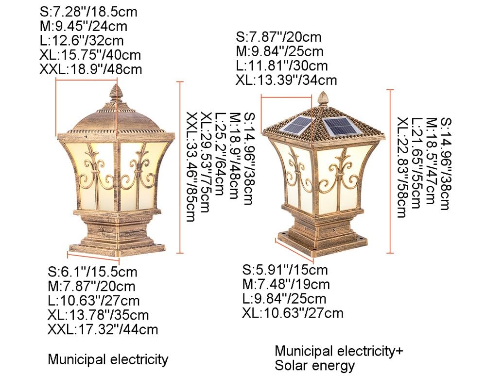 Lampe Solaire Extérieure Étanche À La Pluie avec Télécommande pour Poteau, Idéale pour L'Éclairage De Clôture, Jardin, Terrasse Ou Allée.,Bronze(Solar Energy)-Medium