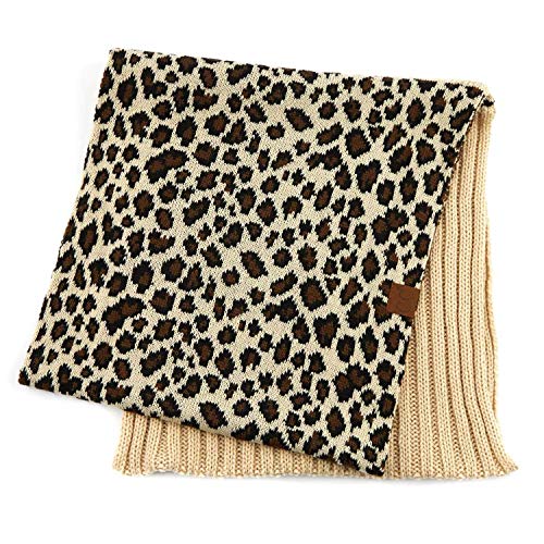 C.C Exclusives Solid Color Ribbed Infinity Scarf with Leopard Pattern Cuff (SF-80) (Beige)2