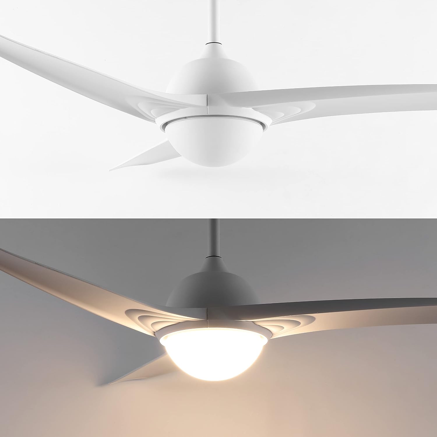 JONATHAN Y 52" White/White 1-Light Modern Propeller LED Ceiling Fan with Remote and App, 6-Speed Industrial Iron Ceiling Fan, 3-Color Temp for Living Room, Frosted Glass Shade (JYL9717F)