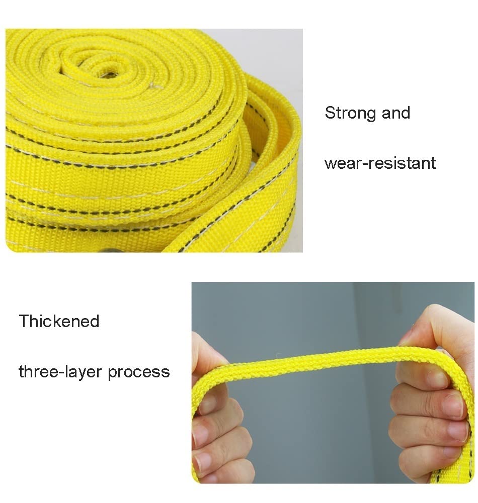Cinghia di traino di recupero Cinghia di traino in nylon resistente all'acqua Veicolo bloccato nel fango/neve Ganci a U in acciaio per un traino affidabile Cinghie ad anello triplo rinforzate, fune di