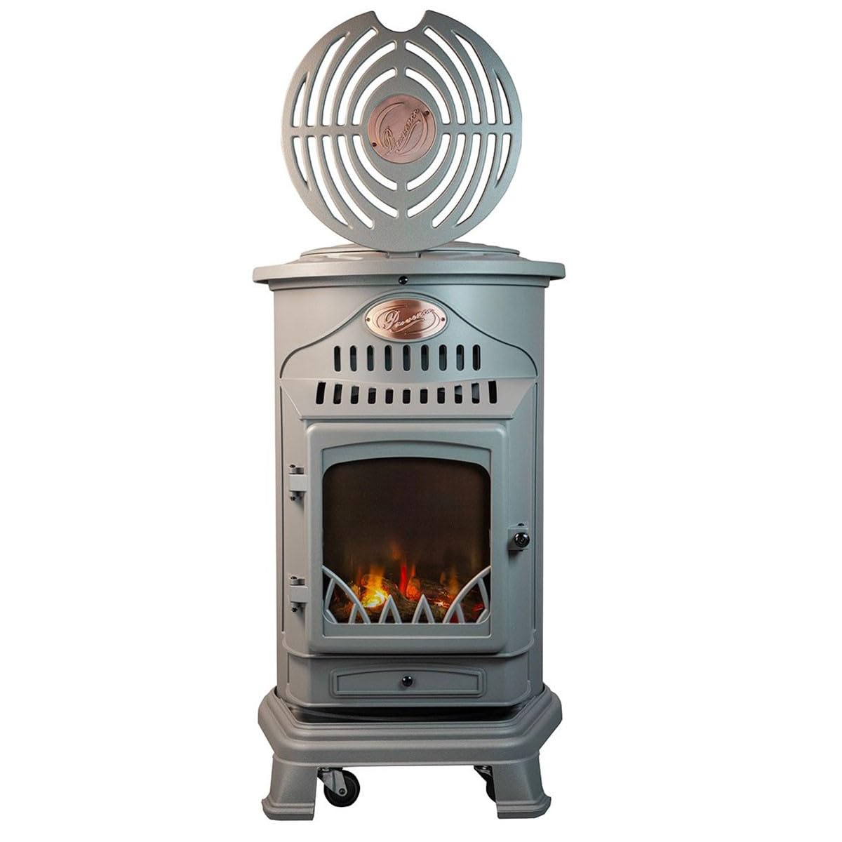 UNIVERSAL - Estufa de gas Provence 3,4 KW Gris Perla Efecto estufa de leña Hierro fundido genuino Calefacción auxiliar de gas efecto de fuego