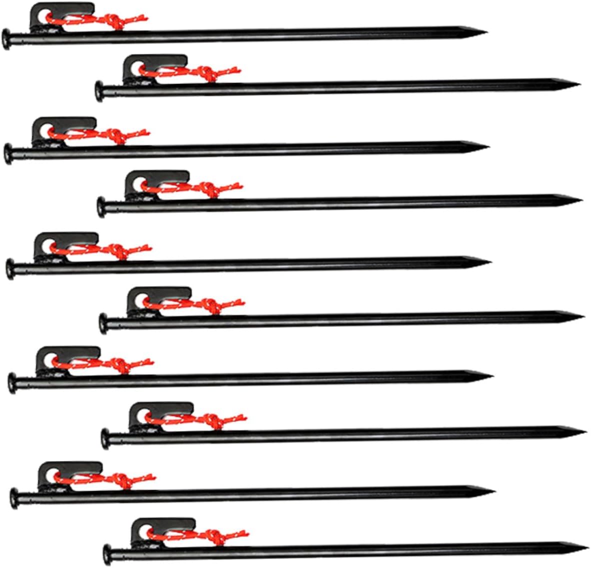10pcs Heavy Duty Tent Stakes and Tarp Spikes Set, 30cm Black Metal Ground Pegs with Storage Bag for Outdoor Camping and Windproof Tent Anchoring