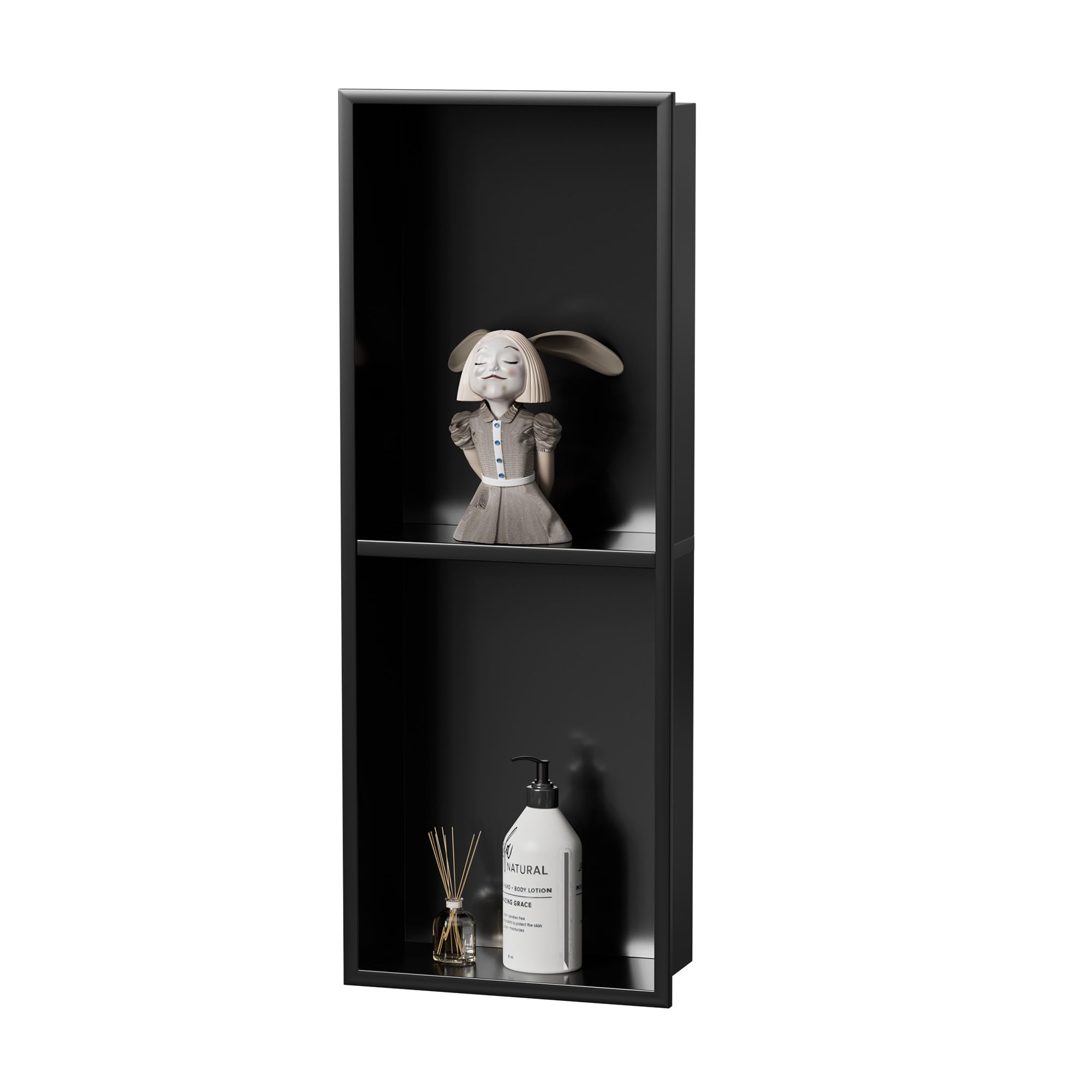 bimiti Nicho de pared de baño, negro, de acero inoxidable, organizador de doble estante de 70 x 28 x 12,5 cm, estante negro, almacenamiento de ducha para baño, cocina (1, doble capa)