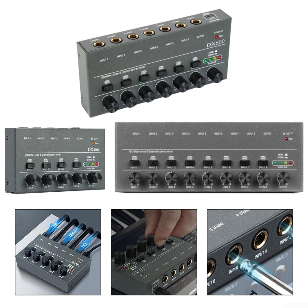 Mélangeur audio stéréo de studio à ultra faible bruit 4/6/8 canaux, mixeur de ligne avec coque en métal (4 canaux)