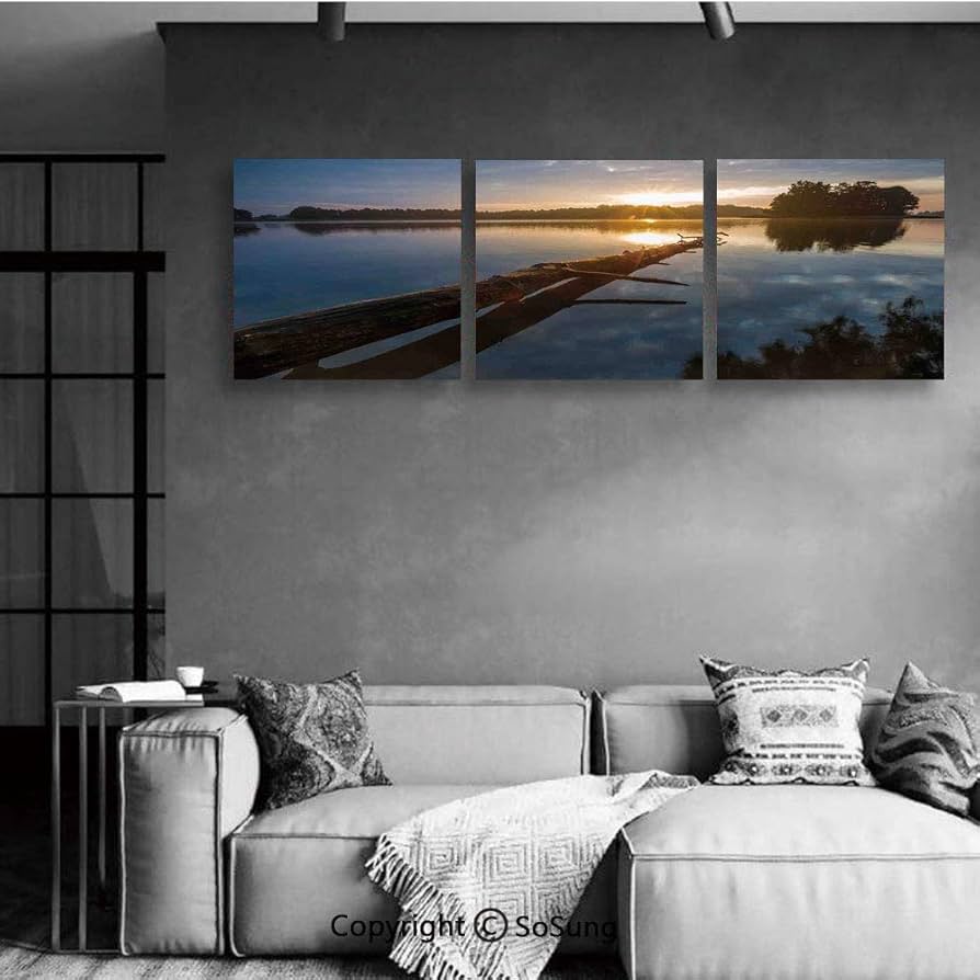 現代風景画 木製フレーム付き