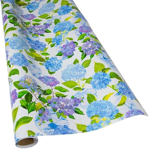 Caspari Papel de regalo de hortensias y porcelana, dos rollos de 30 pulgadas x 8 pies