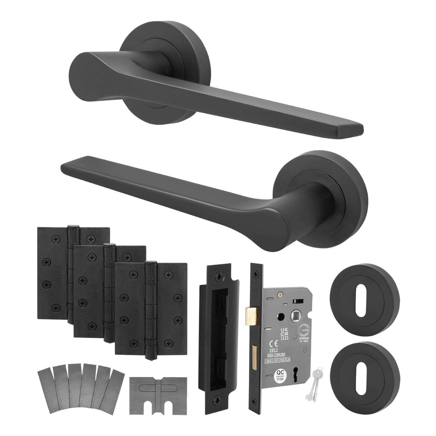 Eai Black Fire Door Handle Key Lock Set, Matt Internal Fire Rated Door Handle With 80Mm Lock And 102Mm Hinges, Tarna Range 1 Pack