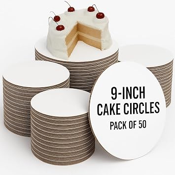 9 Inch Cake Circles Pack of 50 Round Corrugated Cardboard Cake Boards Greaseproof, Food Safe, Heavy Duty Disposable Bases for Baking, Pizza & Pies