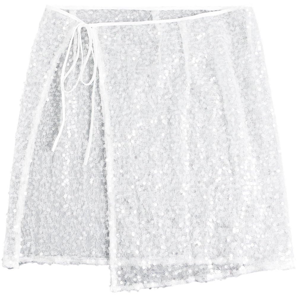 Fituenly Women Glitter Lace Layering Skirt, Mesh Sequined Hip Covering Apron Skirt, Vintage Tie Up Overskirt, Sparkling Eyelash Half Skirt for Ladies