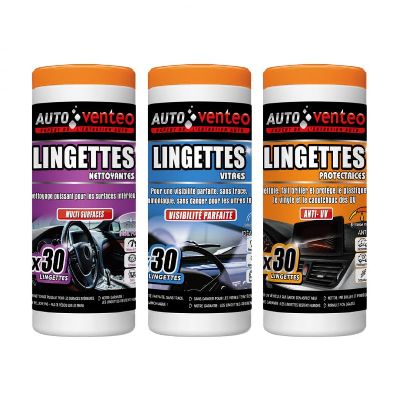 Jumbo Pack Auto Cleaner Venteo lot de 90 lingettes pour l'entretien et nettoyage de voiture