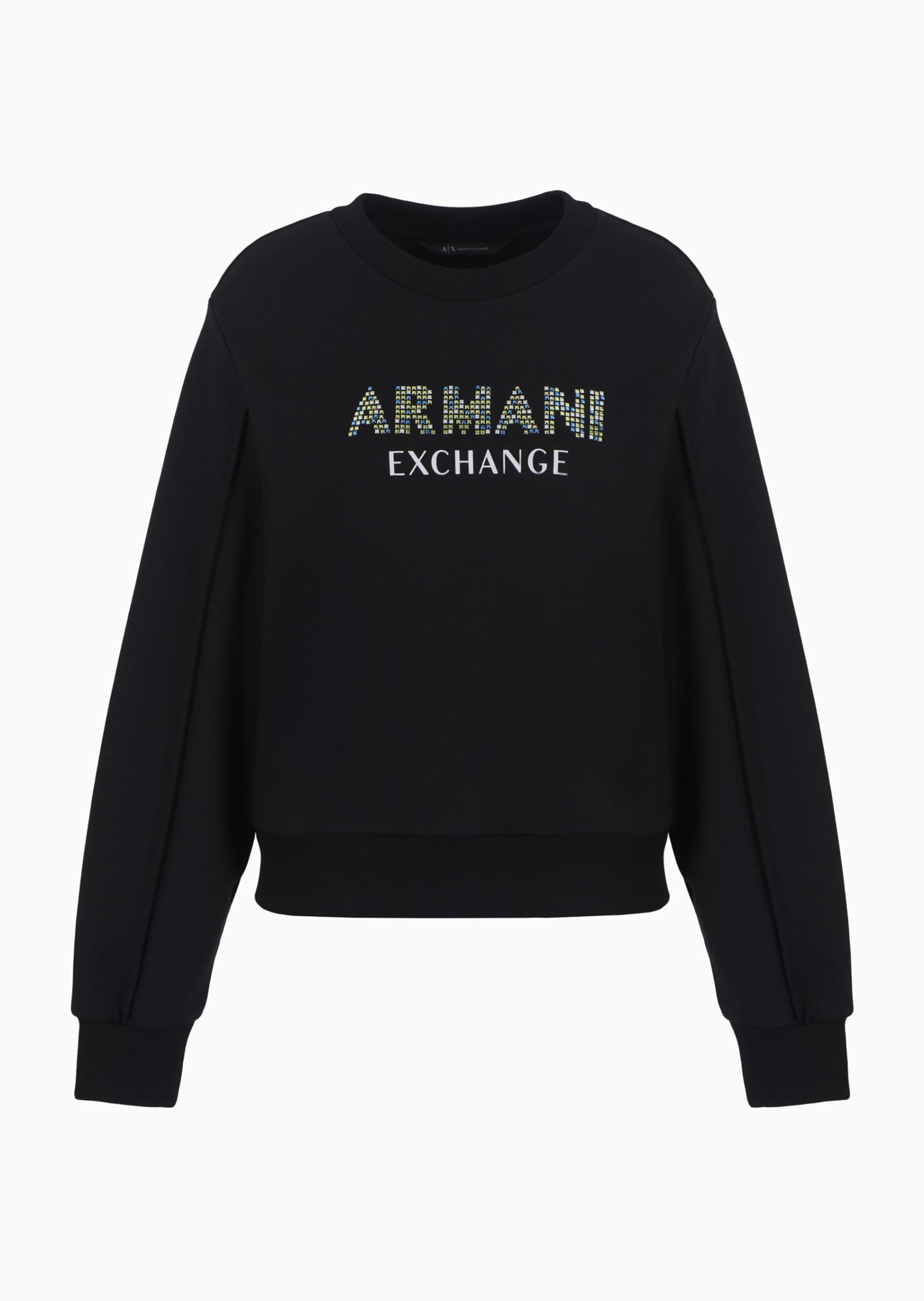 Armani Exchange Women's Rhinestone Logo Crewneck Pullover Sweatshirt, Black, L