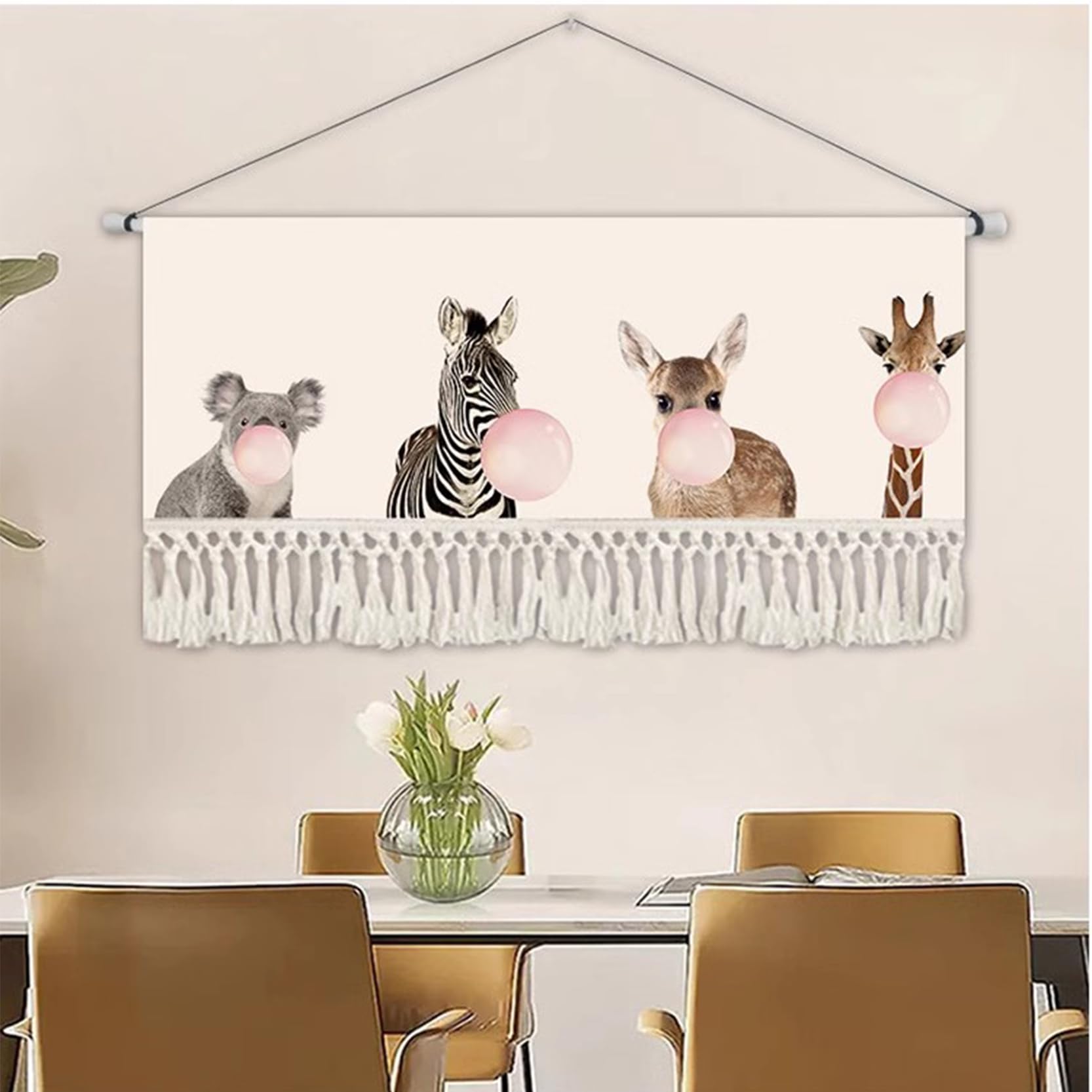 Tapiz Grande para Colgar en la Pared de macramé,Estilo nórdico,NO Hanging Rod,Tapiz de Pared con borlas de cordón de algodón, Pancarta Moderna de Lino y algodón decoración,G-120x40cm