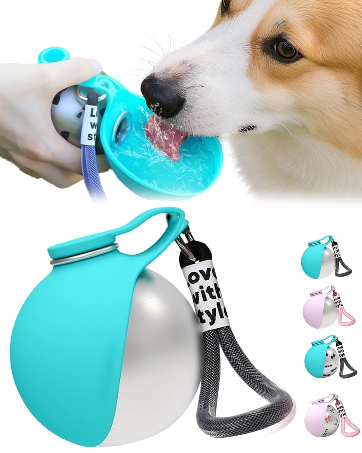 2-in-1 Portable Dog Water Bottle, Foldable Pet Water Bottle for Trave, Stainless Steel Travel Dog Water Dispenser with Bowl No-Spill Puppy Water Bottle for Walking Hiking Small Dog Water Bottle (Blue)