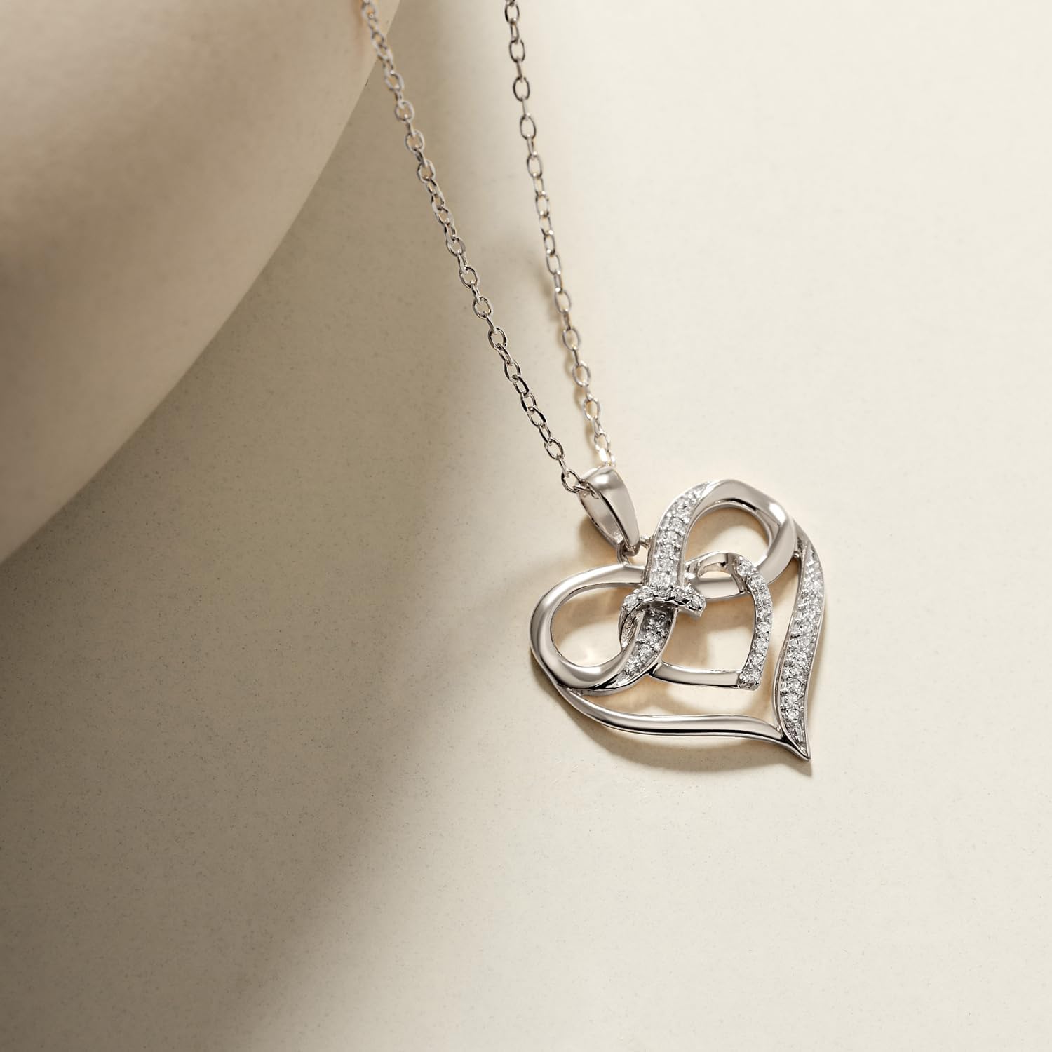 Cali Trove 1/10ct Natural Diamond Double Heart Infinity Pendant Necklace for Women | 10KT Gold Heart Infinity Pendants for Her |Mother's day Jewelry Gifts in Pink, White or Yellow Gold