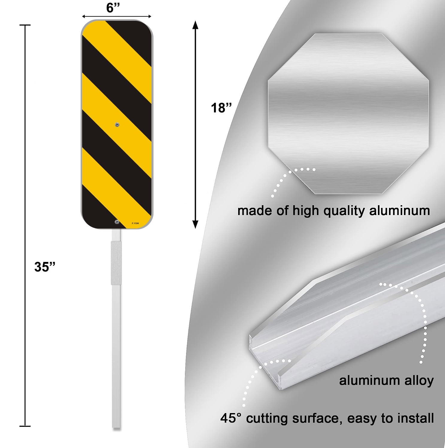 Object Marker Sign Black Yellow Vertical Panel 18" x 6" With 35" Long Metal Stakes for Traffic Road Warning Outdoor Barricade Construction Caution With Stand Aluminum Outdoor Use Yard Business — Amazon image 2