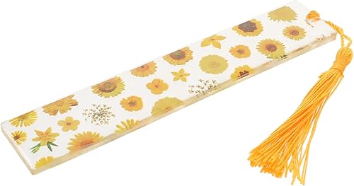 ONDIAN Marcador de libros de flores epoxi para decoración de libros de flores secas, marcador de página de lectura, marcadores florales con borlas,