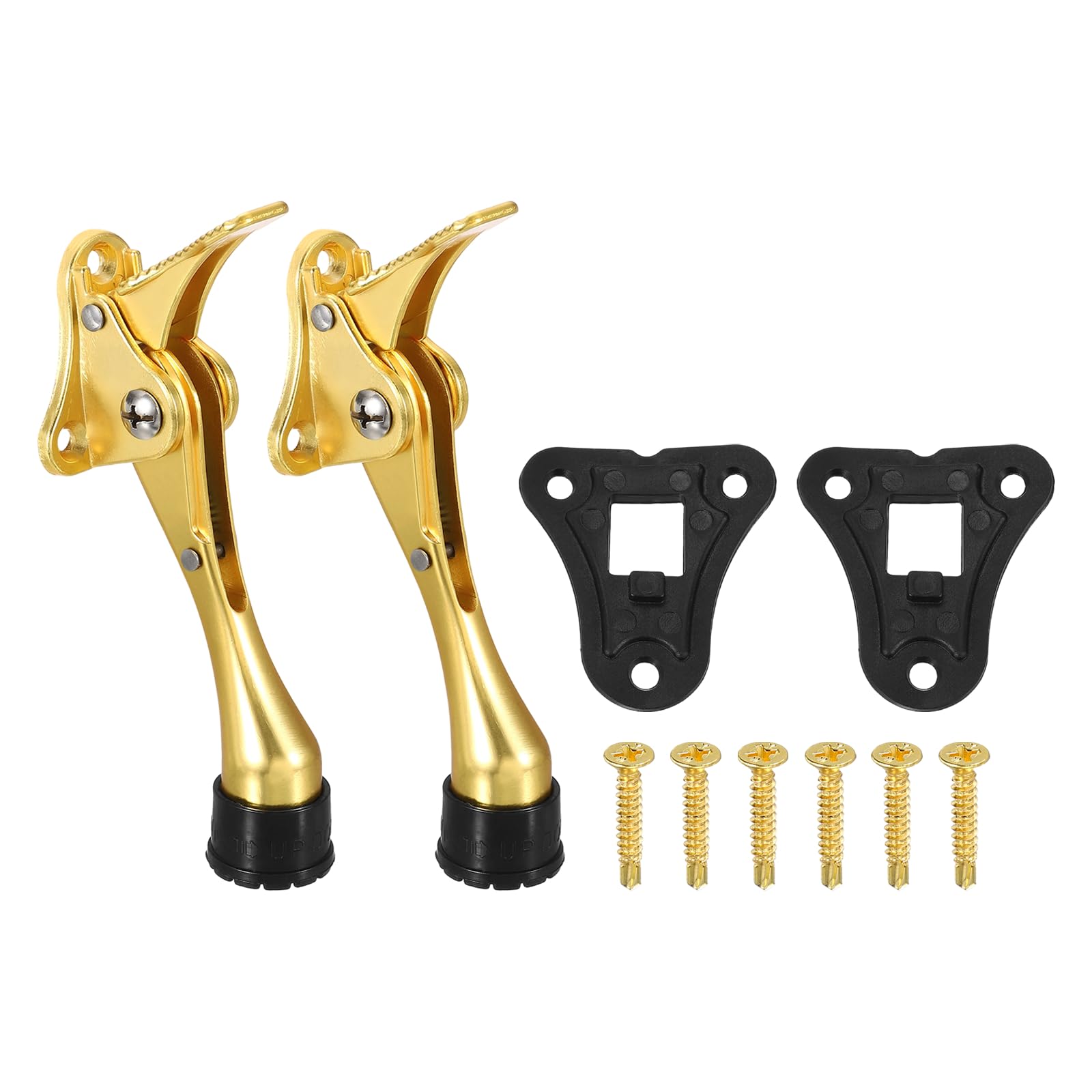 M METERXITY 2Pcs Kickdown Door Stopper, (4.8 Inches, Gold)- Zinc Alloy Adjustable One Touch Kick Down Door Holder with Non-Slip Rubber Tip and Screws, Apply to Home/Office/Hotel/Apartment
