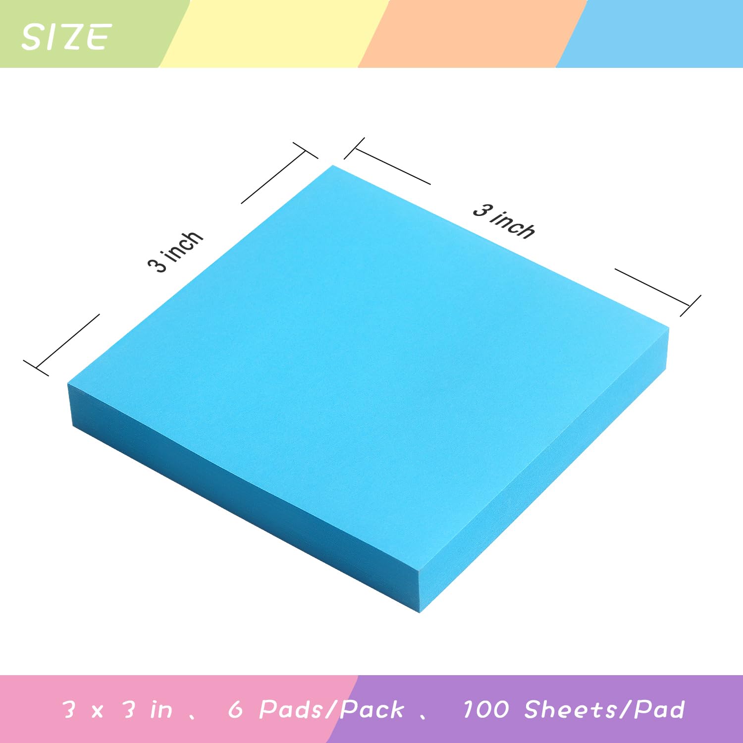 Sticky Notes - Bloc de notas autoadhesivos (6 unidades, 6 unidades, fácil de colocar, para oficina, oficina, oficina, casa, 6 bloques/paquete, 100 hojas/bloc de notas (azul)